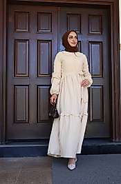 FIRFIRLI BEBE YAKALI ELBİSE BEJ-38