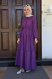 FIRFIRLI BEBE YAKALI ELBİSE mor-36