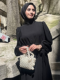 UZUN MANŞETLİ ELBİSE SİYAH-1 BEDEN
