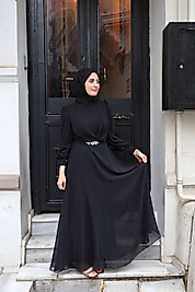ŞİFON ABİYE ELBİSE SİYAH-42