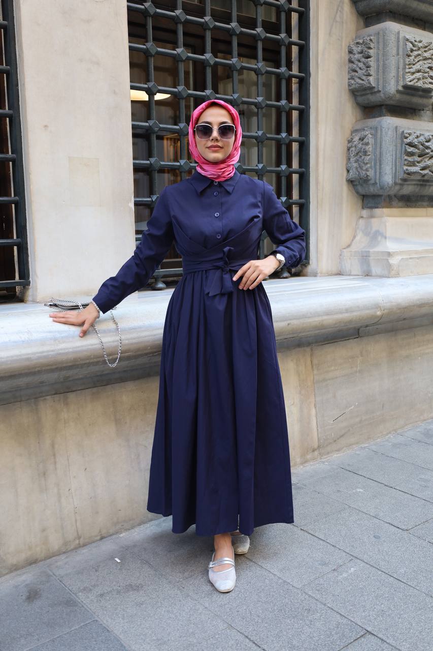 Kendinden Kuşaklı Yandan Cepli Yazlık Elbise