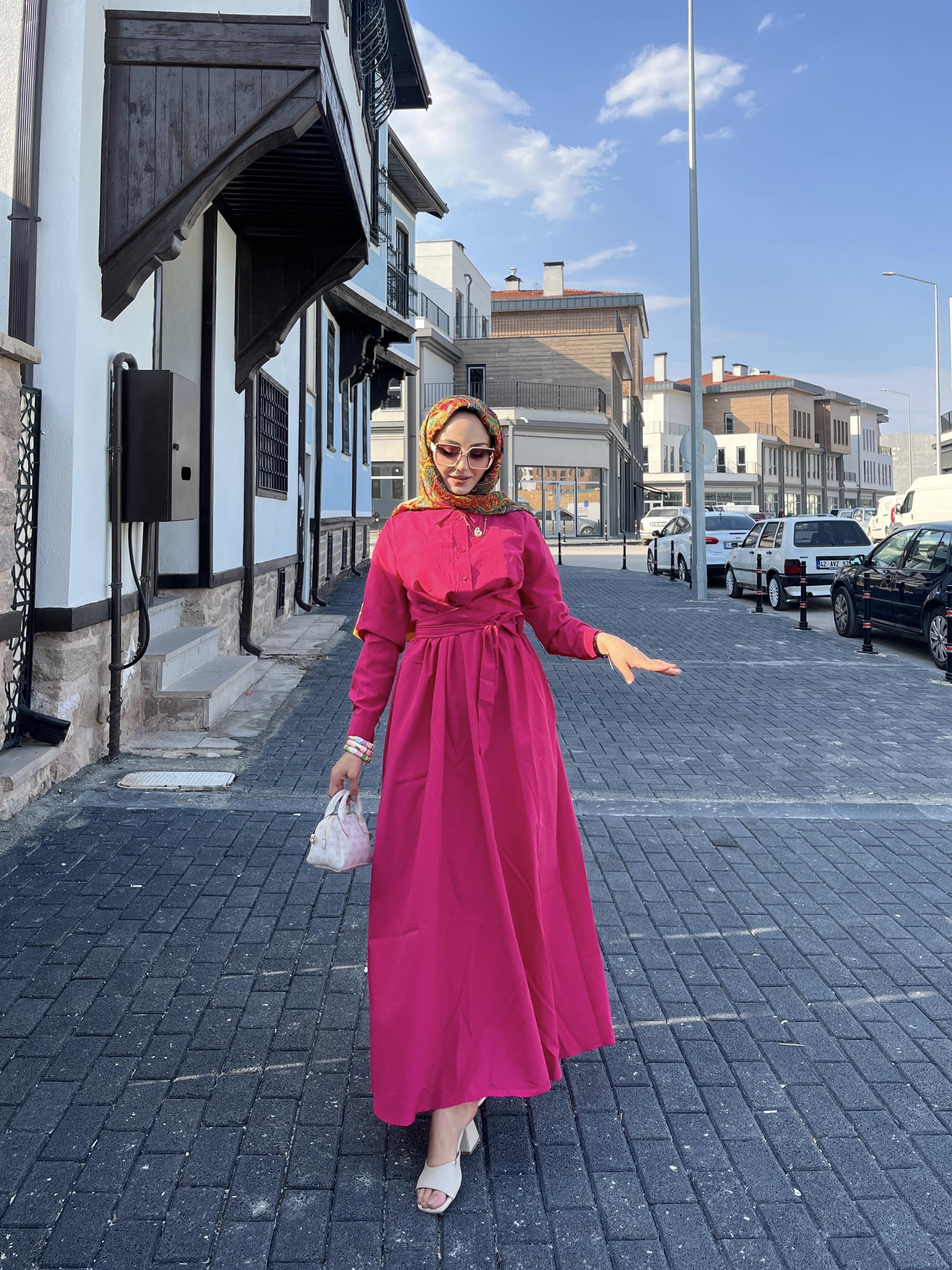 Kendinden Kuşaklı Yandan Cepli Yazlık Elbise